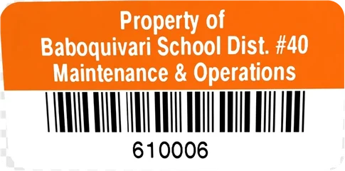 Baboquivari School District #40 Maintenance & Operations tag, orange header